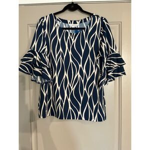 La Mer Luxe Short Sleeve Gale Top in Navy Rivera color Sz M NWT